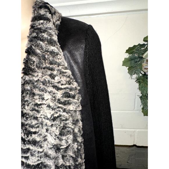 DOLCE CABO FAUX FUR LINED ASYMMETRIC MIXED MEDIA CARDIGAN SWEATER JACKET M - Picture 7 of 9